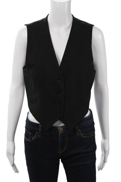 Enza Costa Womens Black V Neck Solid Linen Blend Vest Size 3