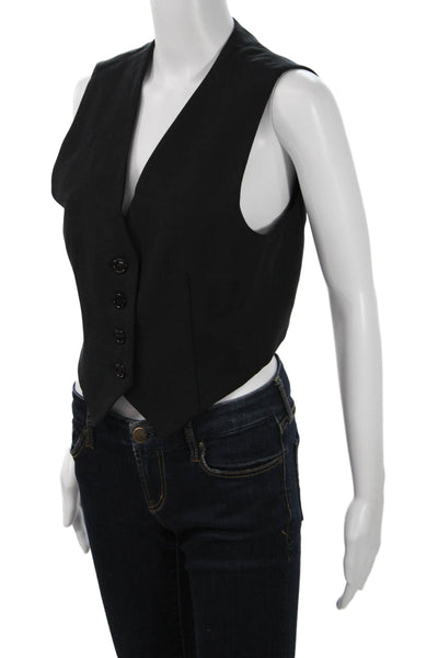 Enza Costa Womens Black V Neck Solid Linen Blend Vest Size 3