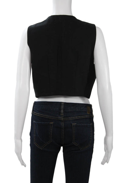 Enza Costa Womens Black V Neck Solid Linen Blend Vest Size 3