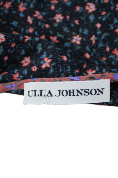 Ulla Johnson Women Black Floral Blouse Short Sleeve Viscose Cotton Size 4