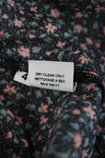 Ulla Johnson Women Black Floral Blouse Short Sleeve Viscose Cotton Size 4