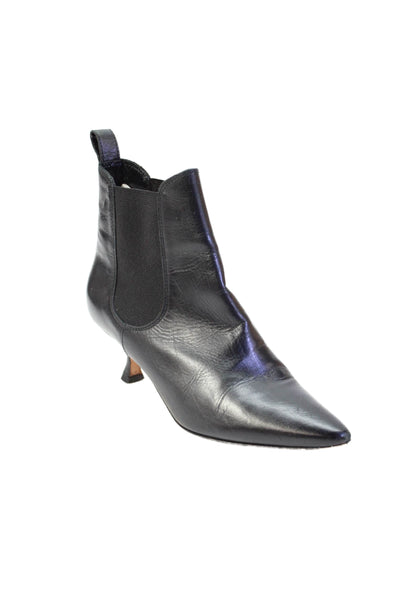 Manolo Blahnik Womens Leather Pointed Toe Ankle Boots Black Size 36.5 6.5