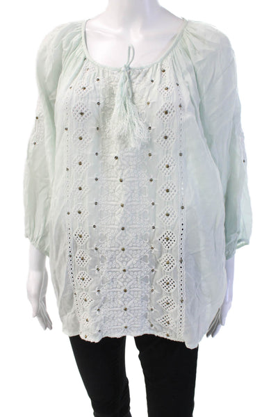 Melissa Odabash Women Tunic Blouse Light Blue Rayon 3/4 Sleeve RoundNeck Size M