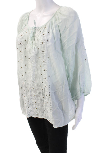 Melissa Odabash Women Tunic Blouse Light Blue Rayon 3/4 Sleeve RoundNeck Size M