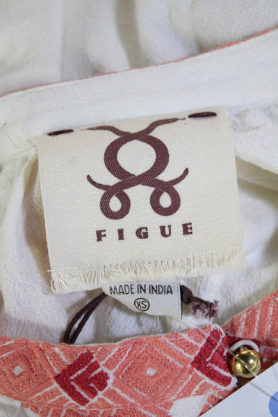 Figue Women Tunic Blouse White 100% Cotton Argyle Long Sleeve Size XS
