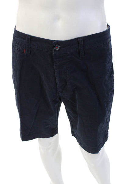Untuckit Men Dark Blue Chino Shorts Button Closure Cotton Elastane Size 32
