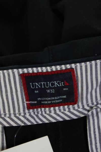 Untuckit Men Dark Blue Chino Shorts Button Closure Cotton Elastane Size 32