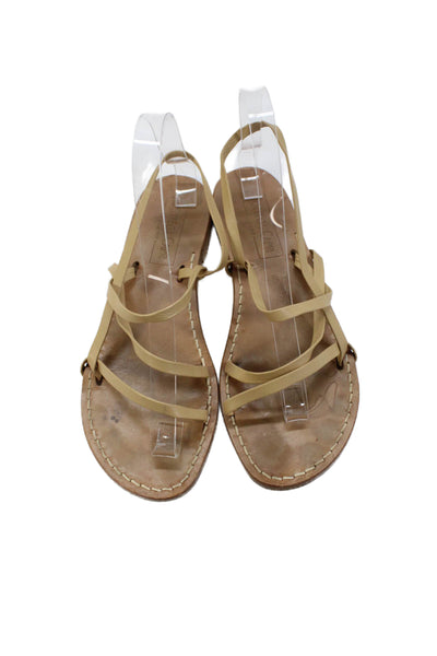 Bottega Capri Womens Leather Strappy Slip-On Flat Sandals Beige Size 8