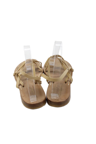Bottega Capri Womens Leather Strappy Slip-On Flat Sandals Beige Size 8