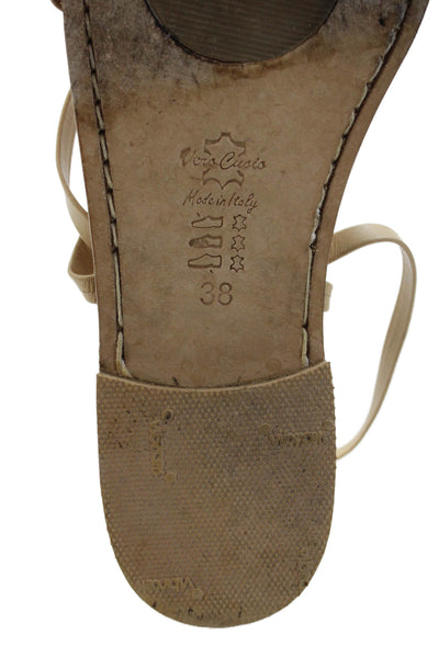 Bottega Capri Womens Leather Strappy Slip-On Flat Sandals Beige Size 8