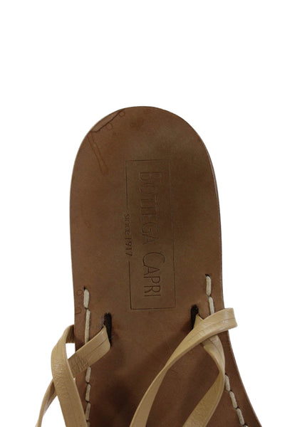 Bottega Capri Womens Leather Strappy Slip-On Flat Sandals Beige Size 8
