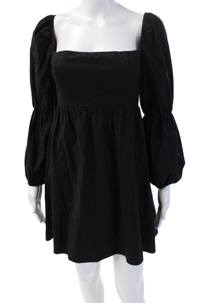 Reformation Womens Fit & Flare Mini Dress Black Square Neck Long Sleeve Size 6