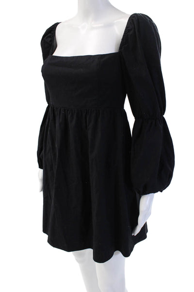 Reformation Womens Fit & Flare Mini Dress Black Square Neck Long Sleeve Size 6