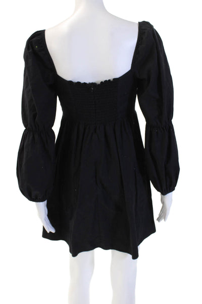 Reformation Womens Fit & Flare Mini Dress Black Square Neck Long Sleeve Size 6