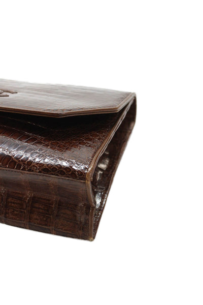 Chanel Womens Crocodile Logo Gold Tone Shoulder Handbag Brown