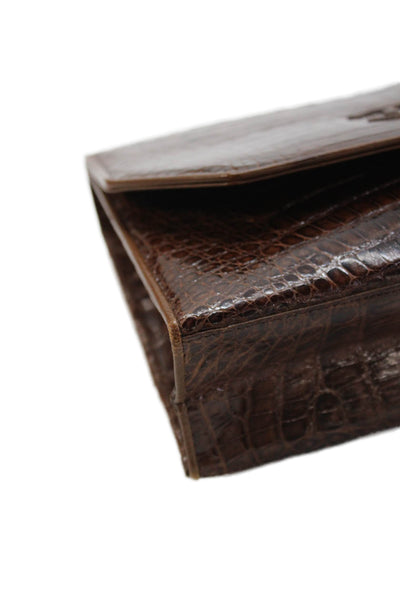 Chanel Womens Crocodile Logo Gold Tone Shoulder Handbag Brown