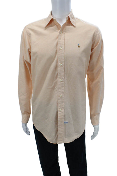 Ralph Lauren Mens Button-Down Collared Long Sleeve Beige Cotton Shirt Size L