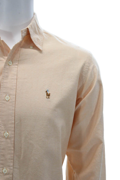 Ralph Lauren Mens Button-Down Collared Long Sleeve Beige Cotton Shirt Size L