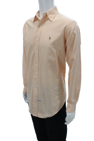 Ralph Lauren Mens Button-Down Collared Long Sleeve Beige Cotton Shirt Size L