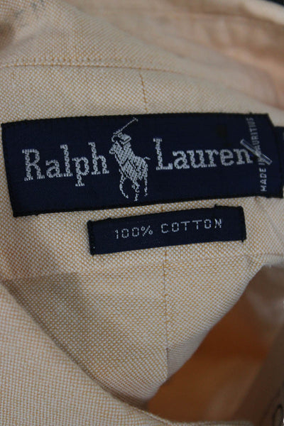 Ralph Lauren Mens Button-Down Collared Long Sleeve Beige Cotton Shirt Size L
