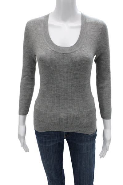 Theory Unisex Pullover Sweater Gray Round Neck 3/4 Sleeve Wool Size PP