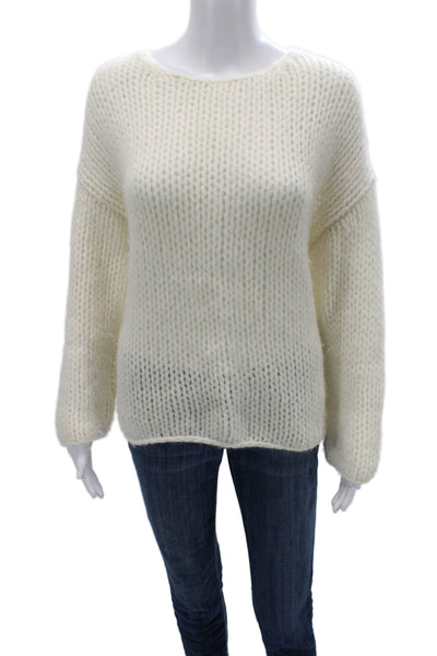 Skin Unisex White Baby Alpaca Merino Pullover Long Sleeve Round Neck Size S