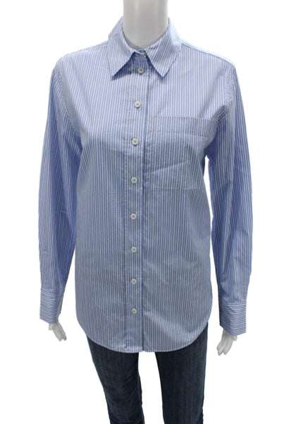 COS Unisex Light Blue Striped Point Collar Long Sleeve Button-Up Cotton Size 2