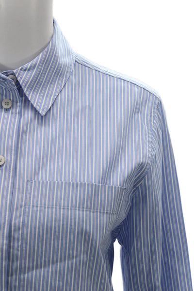 COS Unisex Light Blue Striped Point Collar Long Sleeve Button-Up Cotton Size 2
