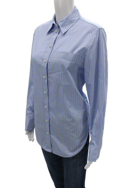 COS Unisex Light Blue Striped Point Collar Long Sleeve Button-Up Cotton Size 2