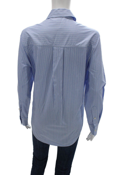COS Unisex Light Blue Striped Point Collar Long Sleeve Button-Up Cotton Size 2
