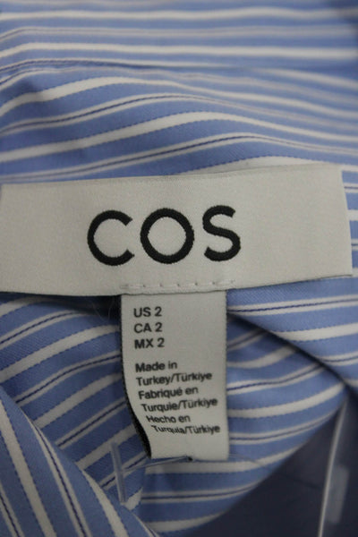COS Unisex Light Blue Striped Point Collar Long Sleeve Button-Up Cotton Size 2