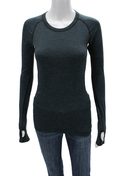 Lululemon Womens Black Striped Crew Neck Long Sleeve Top Nylon Blend Size XS
