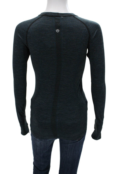Lululemon Womens Black Striped Crew Neck Long Sleeve Top Nylon Blend Size XS