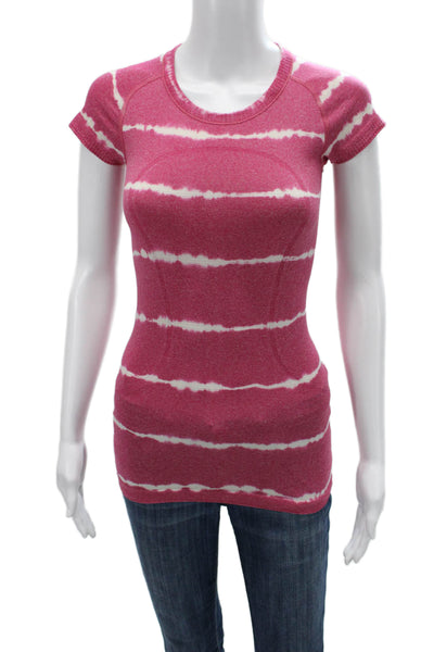 Lululemon Women Pink Striped Short Sleeve Crew T-Shirt Size 2