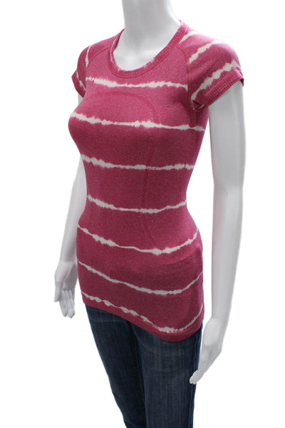 Lululemon Women Pink Striped Short Sleeve Crew T-Shirt Size 2