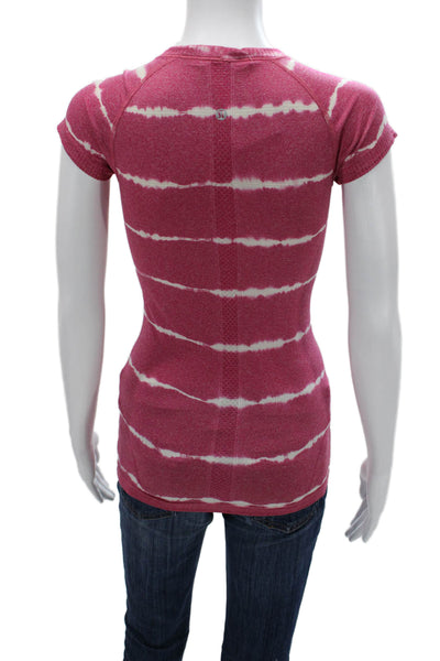 Lululemon Women Pink Striped Short Sleeve Crew T-Shirt Size 2