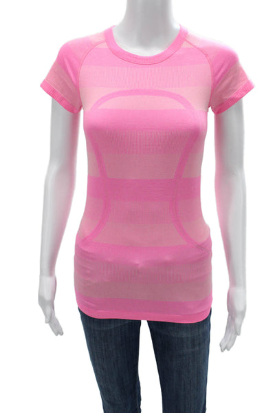 Lululemon Womens Basic Pink Striped Crew Neck T-Shirt Size S