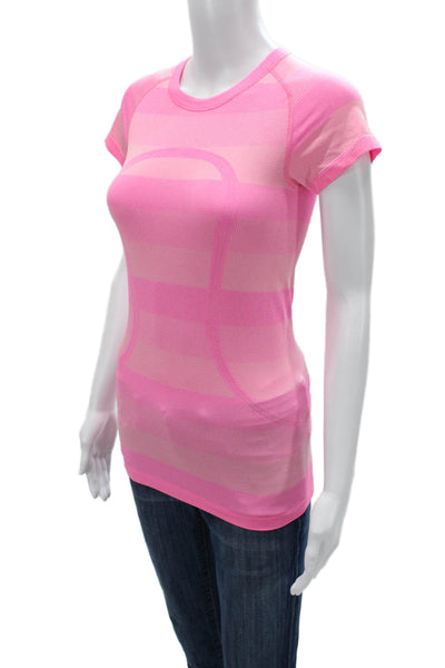 Lululemon Womens Basic Pink Striped Crew Neck T-Shirt Size S