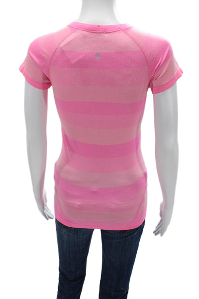 Lululemon Womens Basic Pink Striped Crew Neck T-Shirt Size S