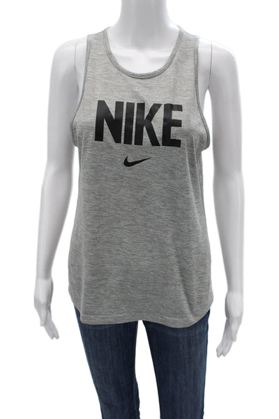 Nike Women Sleeveless Jersey Tank Gray Graphic Round Neck Polyester Size S