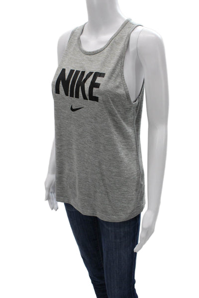 Nike Women Sleeveless Jersey Tank Gray Graphic Round Neck Polyester Size S