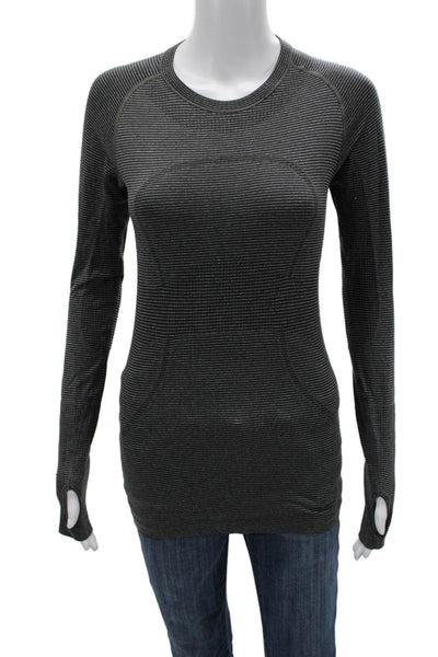 Lululemon Womens Long Sleeve Striped Crew Neck Nylon Blend Top Size XS