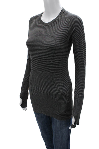 Lululemon Womens Long Sleeve Striped Crew Neck Nylon Blend Top Size XS