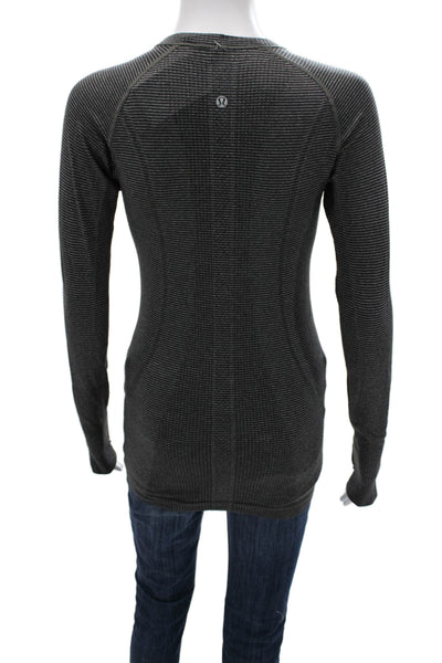 Lululemon Womens Long Sleeve Striped Crew Neck Nylon Blend Top Size XS