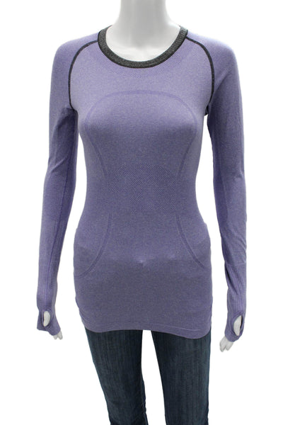 Lululemon Womens Long Sleeve Crew Neck Solid Purple Nylon Top Size S