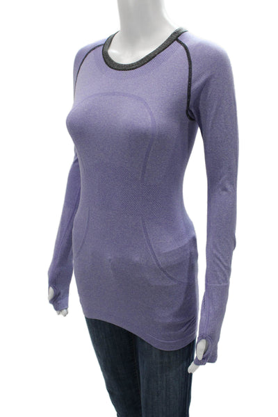 Lululemon Womens Long Sleeve Crew Neck Solid Purple Nylon Top Size S