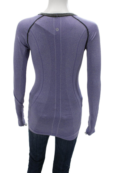 Lululemon Womens Long Sleeve Crew Neck Solid Purple Nylon Top Size S