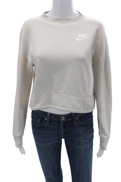 Nike Womens Pullover Sweatshirt Beige Zip Crew Neck Long Sleeve Size S