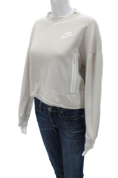 Nike Womens Pullover Sweatshirt Beige Zip Crew Neck Long Sleeve Size S