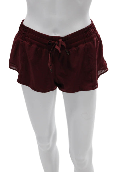 Lululemon Womens Sweat Shorts Red Poly Spandex Drawstring Size 2